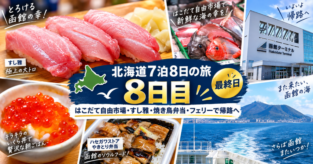 函館最終日｜はこだて自由市場・すし雅・やきとり弁当・フェリーで帰路へ
