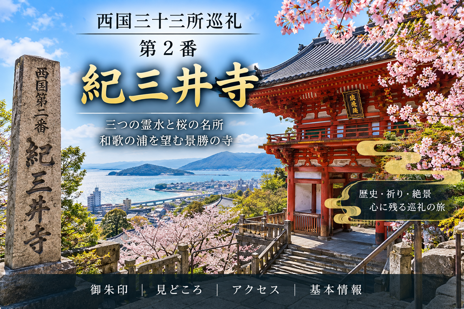 西国三十三所巡礼 第2番 紀三井寺 石段の先に広がる、和歌の浦の眺め 御朱印|見どころ|アクセス|基本情報
