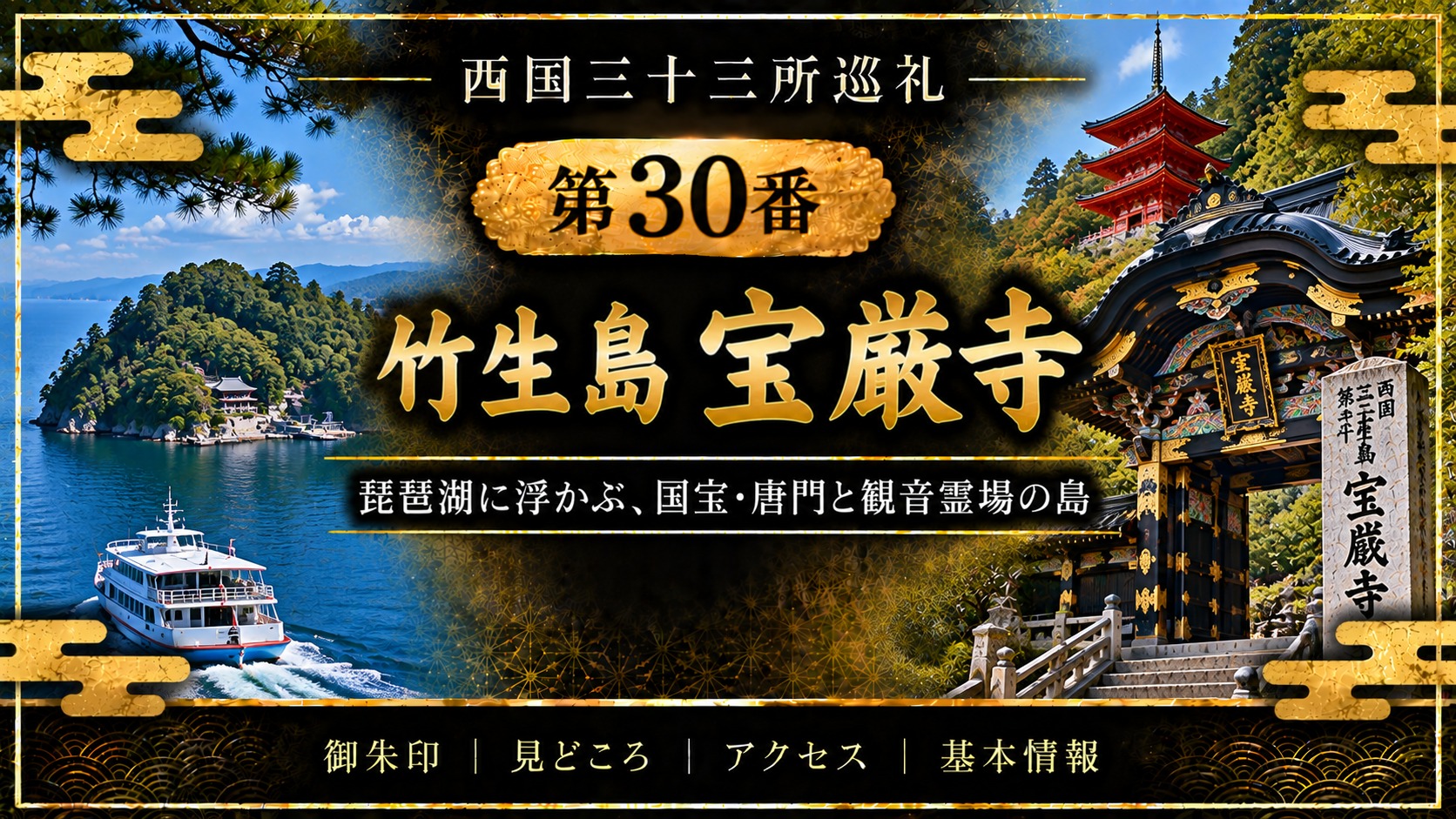 西国三十三所巡礼 第30番 竹生島 宝厳寺 琵琶湖に浮かぶ、国宝・唐門と観音霊場の島 御朱印|見どころ|アクセス|基本情報
