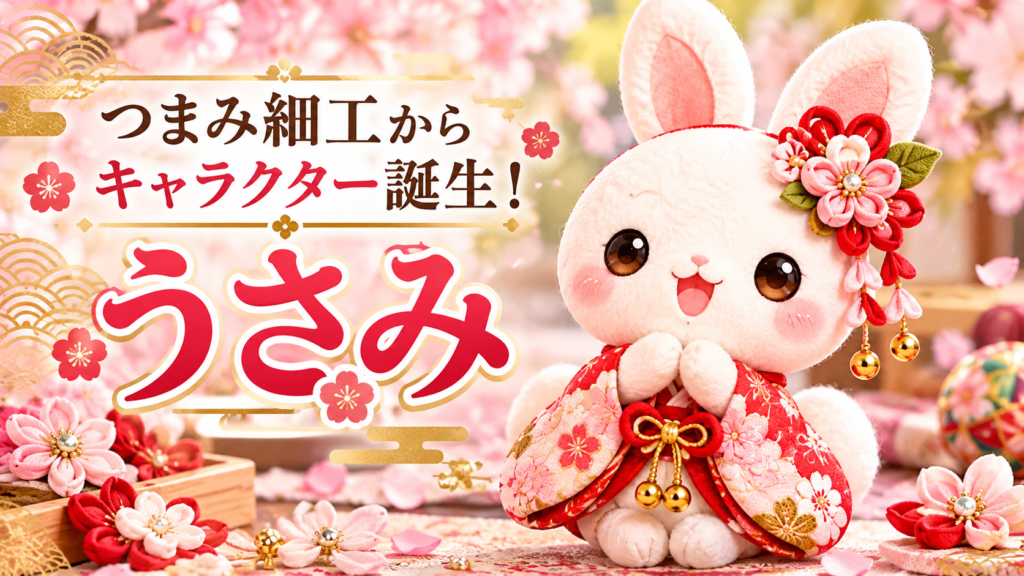 つまみ細工から生まれた和装うさぎキャラクター「うさみ」のアイキャッチ画像