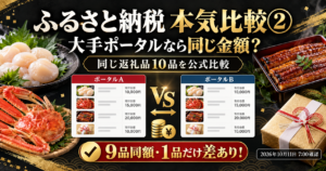 ふるさと納税 本気比較② 大手ポータルなら同じ金額？ 同じ返礼品10品を公式比較 9品同額・1品だけ差あり！